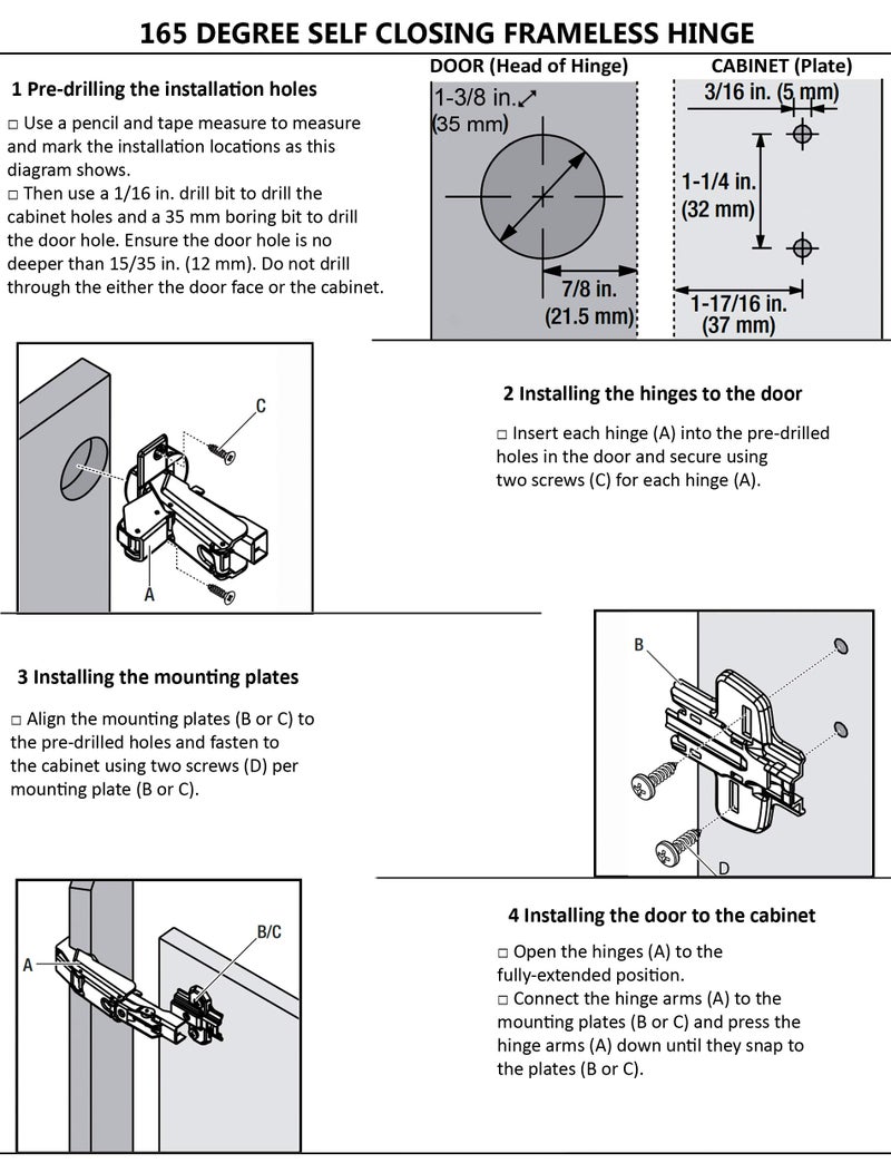 Berta (2 Pack) 165 Degree Lazy Susan Hinge, Frameless, CLIP ON Plate for Easy Installation, Self close, Multi-pivot Concealed hardware for Corner Kitchen Cabinet, Cupboard Folded, Folden Door, Closets - Image 2